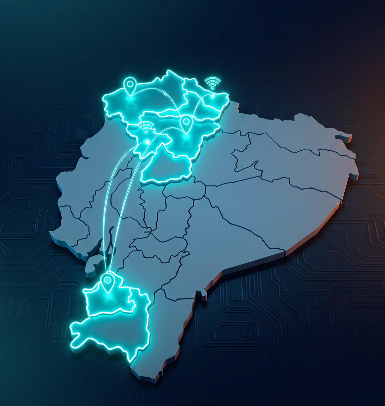 Mapa de cobertura AirWon en Ecuador: Pichincha, Santo Domingo, Imbabura, Esmeraldas, Machala y Carchi