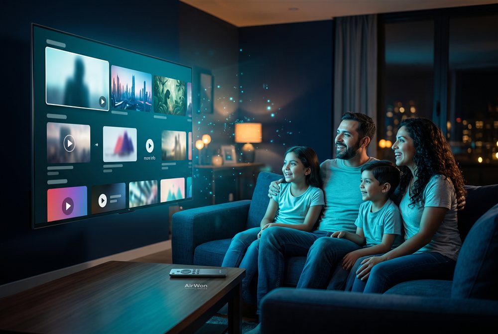 Familia disfrutando streaming 4K con AirWon